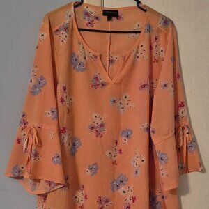 Lane Bryant 3/4 Sleeve Blouse Top Tunic 100% Poly Light Orange Floral Women's 24